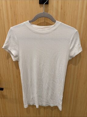 White Short Sleeve Ribbed Crewneck Tee